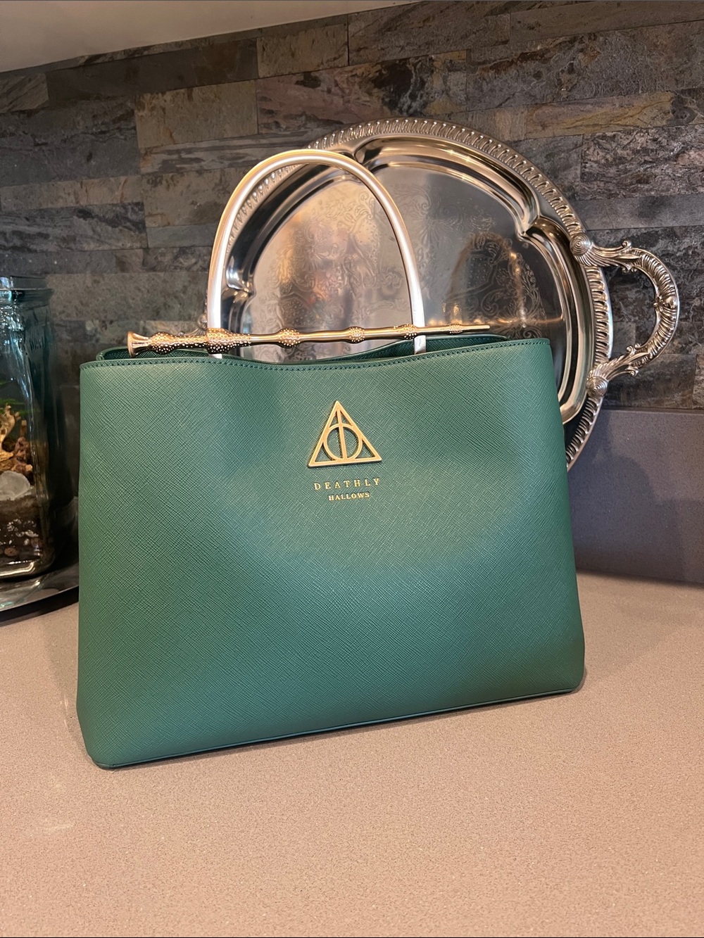 Loungefly Harry Potter Deathly Hallows Elder Wand Crossbody Handbag- Green